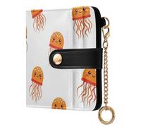 Jellyfish Animal White Pattern Small Women Wallet PU Leather RFID Blocking Bifold Compact Card Holder with Coin Pocket Zipper Purse for Ladies Girls Women