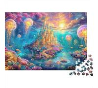 Jellyfish Around A Magical Underwater Castle 1000 Piece Jigsaw Puzzle Underwater World Recycled Cardboard, Challenging Puzzle for Adults 52x38cm/1000pcs