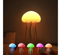 Jellyfish Atmosphere Light, RGB Gradient Cute Jellyfish Bedside Lamp Voice Control Light Rechargeable Type C Table Lamp Bedside Lamp with Touch Sensor Lamp for Bedrooms, Living Room (With base)