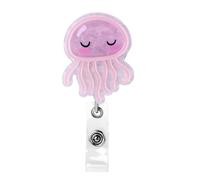 Jellyfish Badge Reel, Pink Badge Holder Retractable Clip, Nurse Badge Holder, Nursing Badge Reel, Cute Sea Animal ID Name Badge Reel Accessories for Faculty Student Nurse Office Staff Doctor Gift