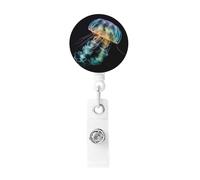 Jellyfish Badge Reel Retractable Badge Holder with Keychain Id Clips for Badges Lightweight Plastic Name Card Holders for Nurses Office Teacher