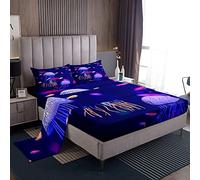 Jellyfish Bed Sheet Set Ocean Bedding Sheets Kids Boys Girls Underwater World Bedding Fitted Sheet Purple Blue Bed Cover Bedroom With 1 Flat Sheet+1 Fitted Sheet+ 2 Pillowcase King