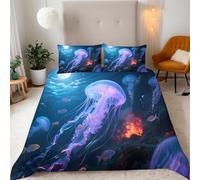 Jellyfish Bedding Set 135x200 cm, Single Duvet Set Ocean Dream Jellyfish Duvet Cover Sets Kids Single Bedding Reversible Microfiber Quilt Cover with Zipper and 2 Pillow Case