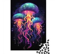 Jellyfish Bioluminescent 1000-Piece Puzzle for Adults, 52x38cm/1000pcs; White Cardboard for Simple Sorting; for An Enjoyable Break at The Table