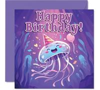 Jellyfish Birthday Cards - Sealife Party - Happy Birthday Card for Son Daughter Brother Sister Grandson Granddaughter Niece Nephew Cousin, 145mm Bday Greeting Cards