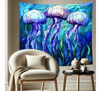 Jellyfish Blue Violet Tapestry, Ocean Ocean Creatures Aesthetic Wall Hanging, Decorative Tapestry for Bedroom, Living Room, Dorm 60x40 Inch
