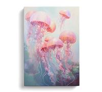 Jellyfish Bubble Gum Painting Canvas Print | Gallery Wrapped 30mm Frame Wall Art | 30x20 inches | Ready to Hang | Modern Picture | Living Room Bedroom Lounge Office
