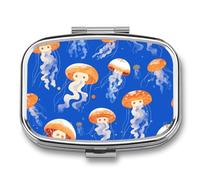 Jellyfish Cartoon Pill Case Box with 2 Compartment Medicine Vitamin Organizer for Purse Pocket 5.5x4cm