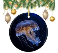 Jellyfish Ceramic Christmas Ornaments 3 Inch Vintage Hanging Baubles with Gold String for Xmas Tree Decorations Holiday Party Yard Garden Home Decor Festive Keepsake Gift Exchange