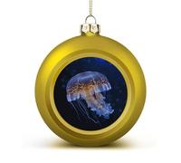 Jellyfish Christmas Tree Ornaments 1.6 Inch Shatterproof Pc Plastic Balls with Lanyard Baubles Hanging Christmas Ball Ornaments for Xmas Tree Holiday Party Wedding Home Decorations-Golden
