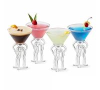 Jellyfish Cocktail Glasses Set of 4, 120ml Borosilicate Martini Glasses, Unique Stem Design, Tiki Bar & Party Drinkware
