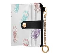 Jellyfish Colorful White Print Small Women Wallet Bifold PU Leather RFID Blocking Compact Card Holder with Zipper Coin Pocket Purse for Women Girls Ladies
