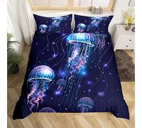 Jellyfish Comforter Cover Trippy Jellyfish Duvet Cover For Kids Boys Girls Purple Galaxy Starry Sky Bedding Set Super King Coastal Animal Quilt Cover With 2 Pillow Sham Zipper&Ties Soft