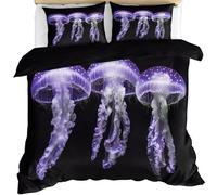 Jellyfish Comforter Set Ocean Sea Creature Bedding Set Boy Bedding Set Single Underwater World Duvet Set Kids Bed Sets Marine Life Comforter Covers Aquatic Animal Purple Quilt Cover & Pillowcase