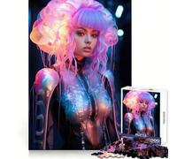 Jellyfish Cyberpunk Woman Jigsaw Puzzle for Adults 1000 Pieces Serene Game DownTime Game Pattern Build Xmas Gift (38x26cm)