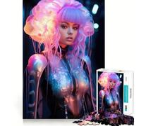Jellyfish Cyberpunk Woman Jigsaw Puzzle for Adults 1000 Pieces Serene Game DownTime Game Pattern Build Xmas Gift (38x26cm)