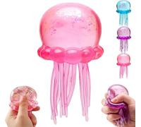 Jellyfish Design Squeeze Stress Ball,Jellyfish Squishy,Fidget Stress Ball,Ice Squeeze Cube Balls Sensory for Anxiety Stress,Odorless,Non-Sticky,Easy to Clean (Pink)