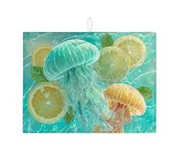 Jellyfish Dish Drying Mats For Kitchen Counter, Colorful Ocean Absorbent Dish Drainer Rack Mat, Summer Microfiber Drying Pad For Coffee Bar 18x24 Inch