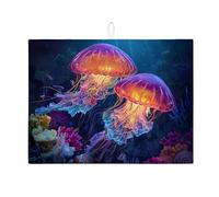 Jellyfish Dish Drying Mats For Kitchen Counter, Colorful Oceanic Absorbent Dish Drainer Mat, Summer Microfiber Drying Pad For Coffee Bar Protector 18x24 Inch
