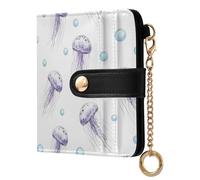 Jellyfish Dots White Pattern Small Women Wallet Bifold RFID Blocking Leather Compact Card Holder with Zipper Coin Pocket Purse for Women Girls Ladies