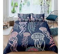 Jellyfish Duvet Cover Ocean Creature Bedding Set Bohemian Style Abstract Comforter Cover for Boys Girls Children Teens Bedroom Decor Marine life Sealife Bedspread Cover Double Size