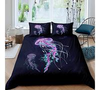 Jellyfish Duvet Cover Ocean Purple Jellyfish Bedding Set for Kids Boys Girls Sea Underwater World Comforter Cover Marine Life Sealife Decor Bedspread Cover with 2 Pillowcases 3Pcs Bedding Double
