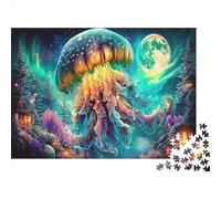 Jellyfish Fantasy 1000 Piece Premium Paper Jigsaw Puzzle Sustainable Jellyfish Starry Forest Unique Christmas Birthday Gift Family Adults & Kids Eco-Friendly Home Decoration 52x38cm/1000pcs