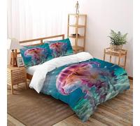 Jellyfish Fish Bedding Set 3D Design Animal Themes Marine Animals Duvet Cover Set Microfiber Quilt Cover Suitable for Family,couple,children with Pillow Double（200x200cm）