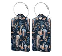 Jellyfish Freely Swimming in The Ocean Luggage Tags with Stainless Loop Privacy Cover ID Funny Cute Unique Pattern 2 PCS