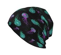 Jellyfish Glow in Dark Beanie Hat for Men Women Knit Warm Casual Hats Classic Winter Cap, Black, One size