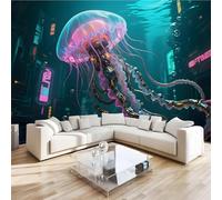 Jellyfish Glowing Wall Mural 3D Effect Under The Sea Dream Non-Woven Self-Adhesive Wallpaper Living Room Bedroom Home Decor TV Background Large Art Wall Painting 366x254 cm