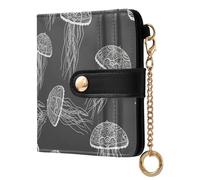Jellyfish Gray Print Small Women Wallet PU Leather RFID Blocking Bifold Compact Card Holder with Coin Pocket Zipper Purse for Women Ladies Girls