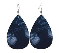 Jellyfish In Deep Ocean Teardrop Leather Earrings Ladies Print Pendant With Hook Fashion Vintage Party Daily Wear