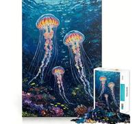 Jellyfish in The Deep Blue Sea 1000 Pieces Puzzles for Teenagers Brain Teaser Real Thick Family Pastime Birthday Gift (38x26cm)
