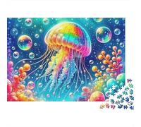 Jellyfish Jigsaw Puzzle Deep-sea Gelatinous 1000 Pieces Cardboard Premium Stress Relief Nursing Home Activity for Seniors Adults Family Beginners Enthusiasts 38x26cm/1000pcs