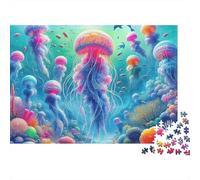 Jellyfish Jigsaw Puzzle Vibrant Gelatinous 1000 Pieces Cardboard Premium Smooth Stress Relief Quiet Time Hobby for Couples Enthusiasts 70x50cm/1000pcs