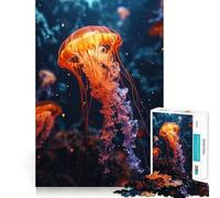 Jellyfish Journey Jigsaw Puzzles for Teenagers 1000 Pieces Strong Logic Smooth Thick Fun Challenge Night Game (38x52cm)
