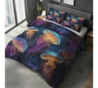 Jellyfish King Size Duvet Cover Sets, Marine Life Bedding Set 3 Piece Soft Microfiber Quilt Cover Reversible Duvet Sets with 2 Pillows Zipper Closure L-130
