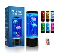 Jellyfish Lamp 12" - Black Minimalist Cylinder Table Lamp with 2 Large Jellyfish & 2 Fish, 16 Color Changing LED, USB Powered, Remote Control, Jellyfish Light Lamp for Bedroom, Home Decor, Relaxation,