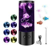 Jellyfish Lamp Jelly Fish Lava Light Lamp Aquarium Sensory Lights with 7 Colour Changing Modes Realistic Jellyfish Tank Mood Light USB/Battery Operated Table Lamps for Home Office Decor (Black II)
