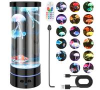 Jellyfish Lamp Jelly Fish Lava Light Lamp Fantasy Aquarium Sensory Lights with 17 Change Colours Modes,Remote Control Desktop Mood Light Decoration USB/Battery Operated for Home Office Bedroom(black)