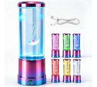 Jellyfish Lamp with Silent Water Pump, 9in 7 Colour Changing Aquarium Light, USB-C Powered Sensory Mood Lamp with 2 Floating Jellyfish, Relaxing Night Light for Stress Relief & Sleep Induction