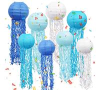 Jellyfish Lantern Paper Lantern 8 Pieces Jellyfish Paper Lanterns for Birthday Party Decorations, Mermaid Party Decorations, Party Supplies with Sea Motifs Ocean Theme Party Supplies (Blue)