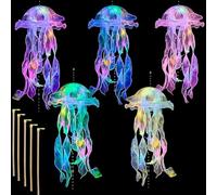 Jellyfish Light, 5 Pcs Hanging Jellyfish Lamp Sensory Lights, Glitter Iridescent Mermaid Glowing Jellyfish Night Light, Hanging Jelly Fish Lamp for Ocean Theme Party Supplies Birthday Yard Ornaments