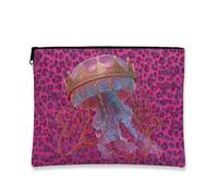 Jellyfish Makeup Bag, Vibrant Crowned Ocean Creatures Cosmetic Travel Pouch for Women, Stylish Small Canvas Zipper Organizer, Ocean Gift Skincare Toiletry Bag, Summer Festivals, Peach, 7x9 Inch