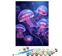 Jellyfish Marine Life Paint by Numbers for Children, 12 x 16 in Large Paint by Numbers for Adults, DIY Oil Paintings Crafts Women Gifts With Frame Brushes and Acrylic Pigment Home Wall Decor BJHDK764