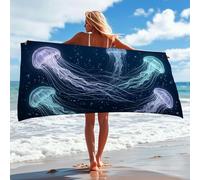 Jellyfish Microfiber Beach Towel Dark Blue Ocean Life Bath Towel, Quick Dry Soft Sand Free Lightweight Beach Blanket, Vacation Picnic Pool Travel Essentials 35x70 Inch