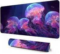 Jellyfish Mouse Mat XXL 800 x 300 x 3mm Gaming Mouse Pad Purple Desk Accessories, Extra Large Size Improve Mobility Accuracy and Speed, Desk Mat with Non Slip Base and Stitched Edge for Gaming DZ-886