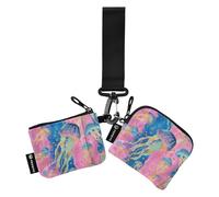 Jellyfish Mystery Colorful Retro Dual Coin Purse Credit Card Holder Wallet Large Capacity Credit Card Wallet Case with Keychain for Woman 2 Pcs billetera de Mujer para tarjetas