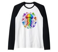 Jellyfish Ocean Animal Scuba Diving Rainbow Jelly Fish Raglan Baseball Tee